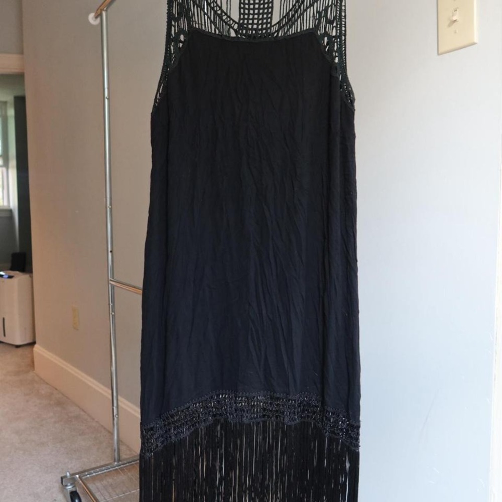 Black Fringe Womens Beach Throw‎ Summer Dress Sz 2XL